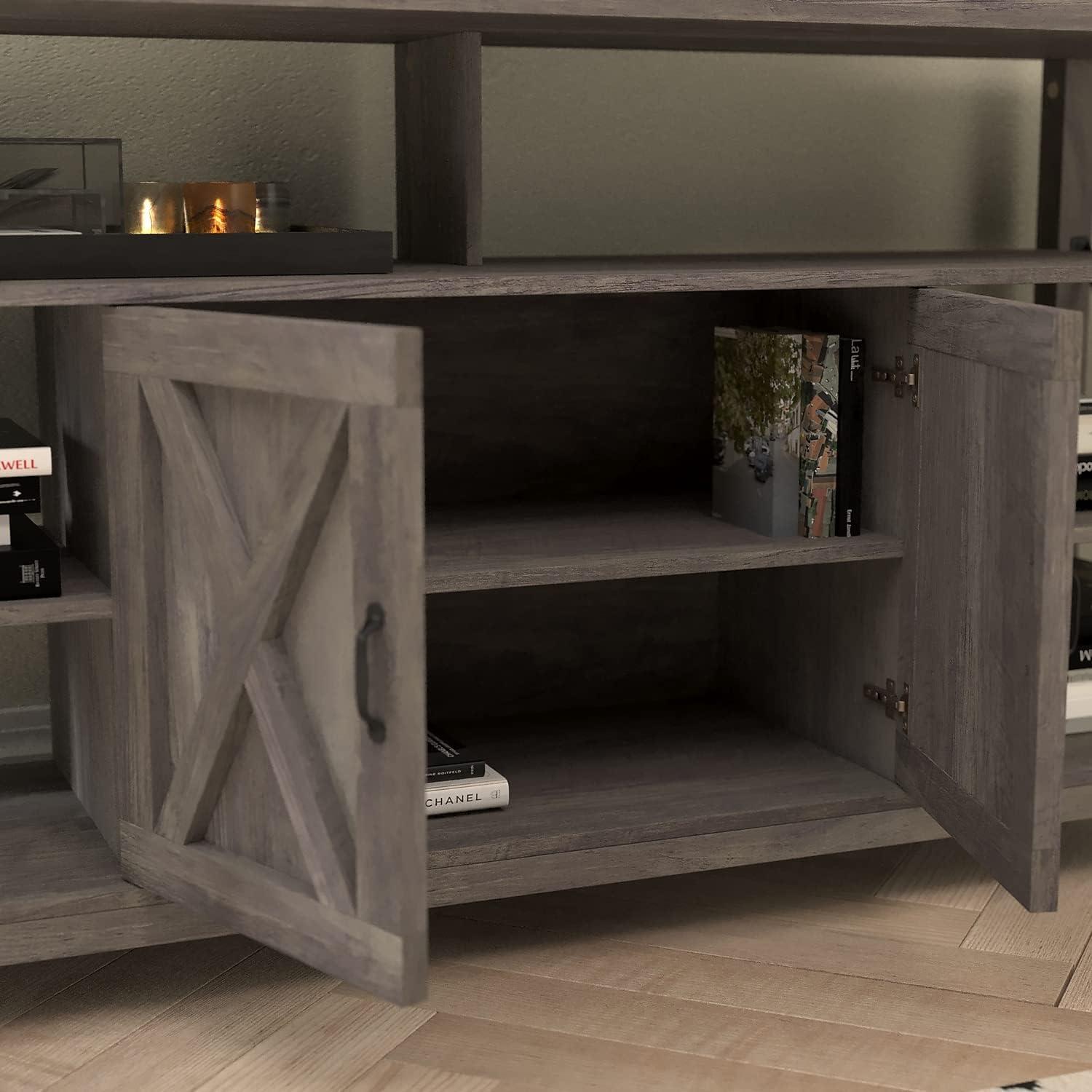 Flash Furniture Wyatt 60" Modern Farmhouse Tall TV Console Cabinet with Storage Cabinets and Shelves for TV's up to 60", Gray Wash