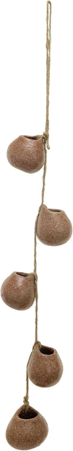 Brown Stoneware Hanging Vases with Jute Rope and Reactive Glaze