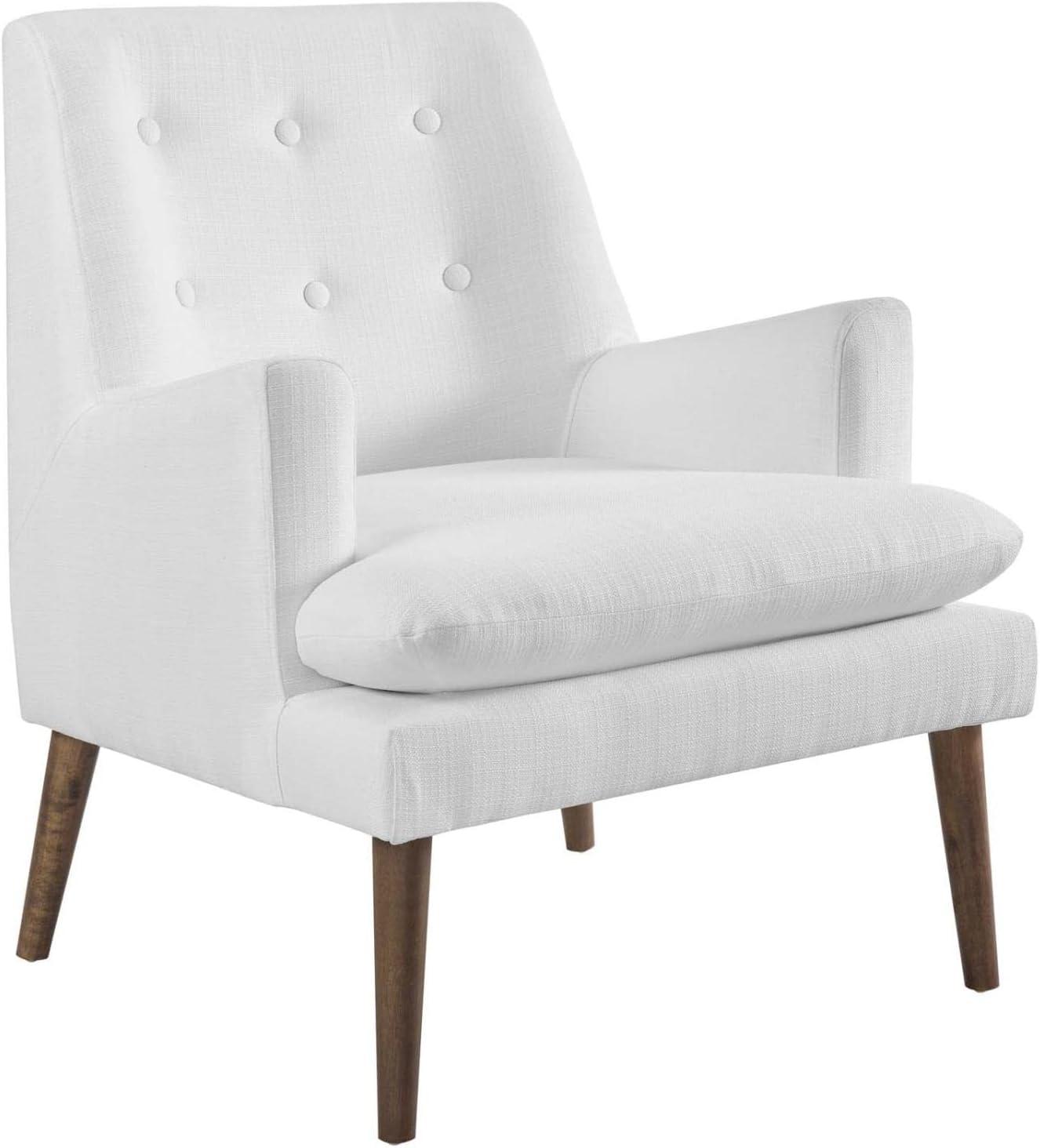 Mid-Century Modern Leisure White Accent Chair with Walnut Wood Legs