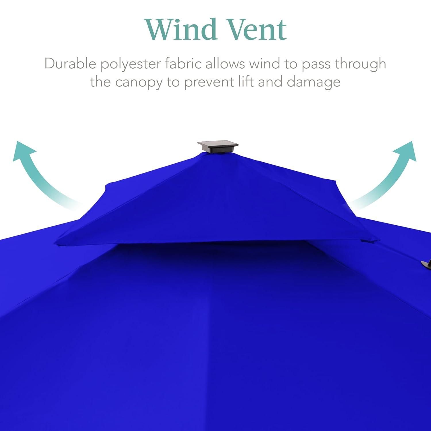 Best Choice Products 10x10ft 2-Tier Square Outdoor Solar LED Cantilever Patio Umbrella w/ Base Included - Resort Blue