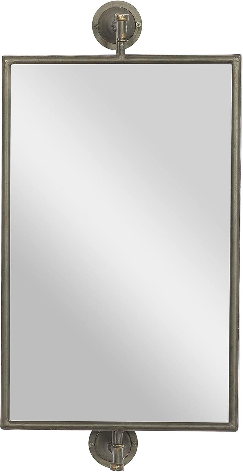 DecMode Industrial Rectangular Metal Wall Mirror with Pull Handle Design and Black Finish, 14"W x 28"H