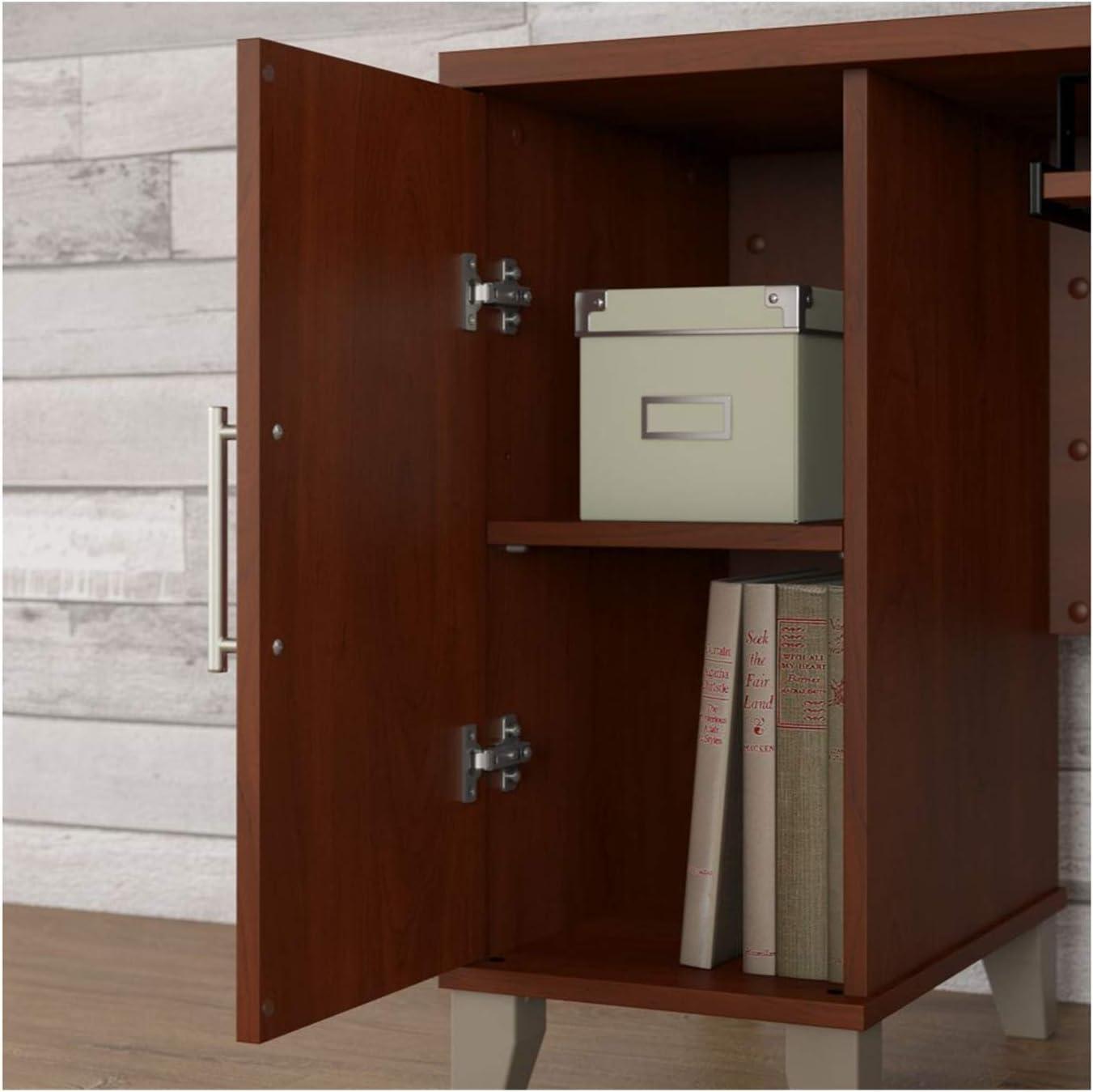 Bush Furniture Somerset 60" L Shaped Desk with Storage, Sand Oak