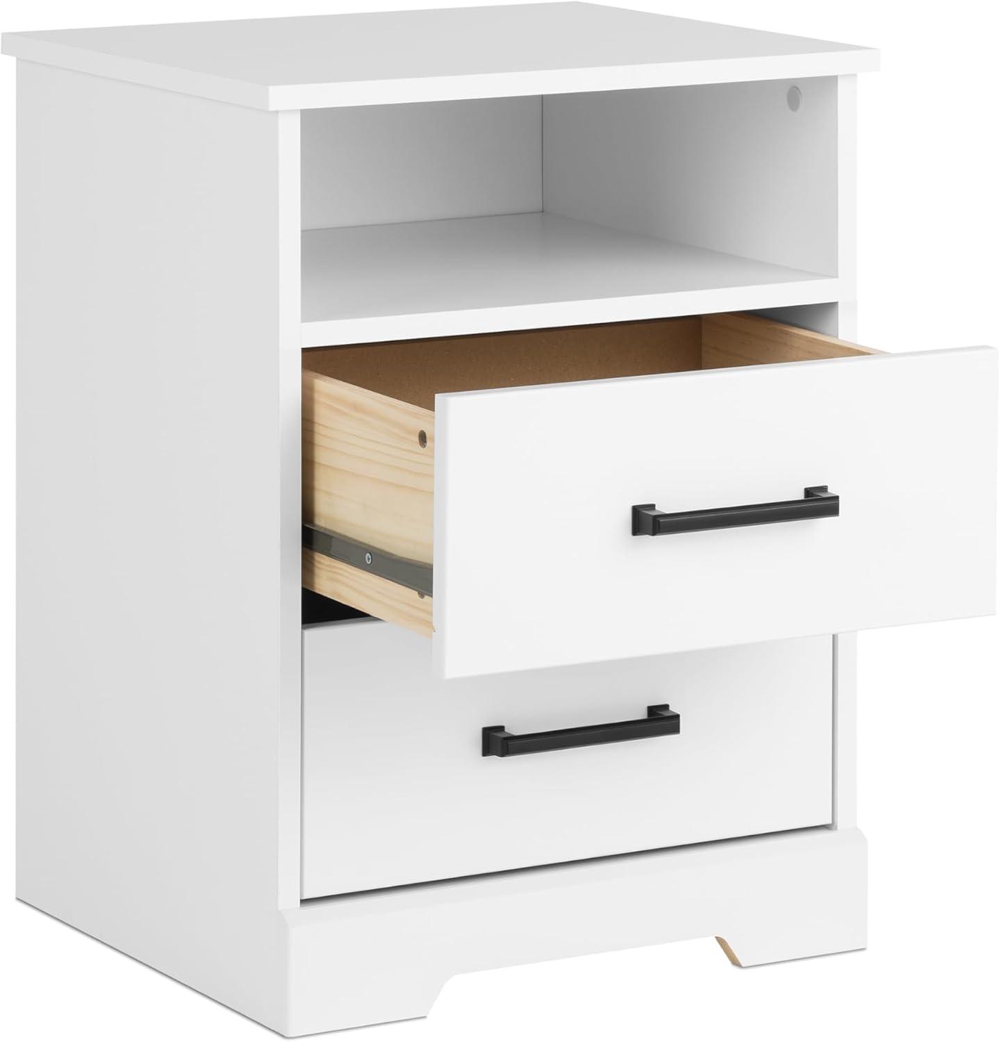 Prepac Rustic Ridge Farmhouse Nightstand with 2 Drawers and Open Shelf White