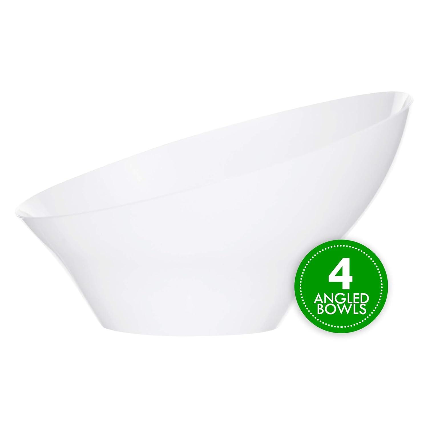 PLASTICPRO Angled Plastic Serving Bowls White Disposable Bowls Party Supplies, Large 4-Pack