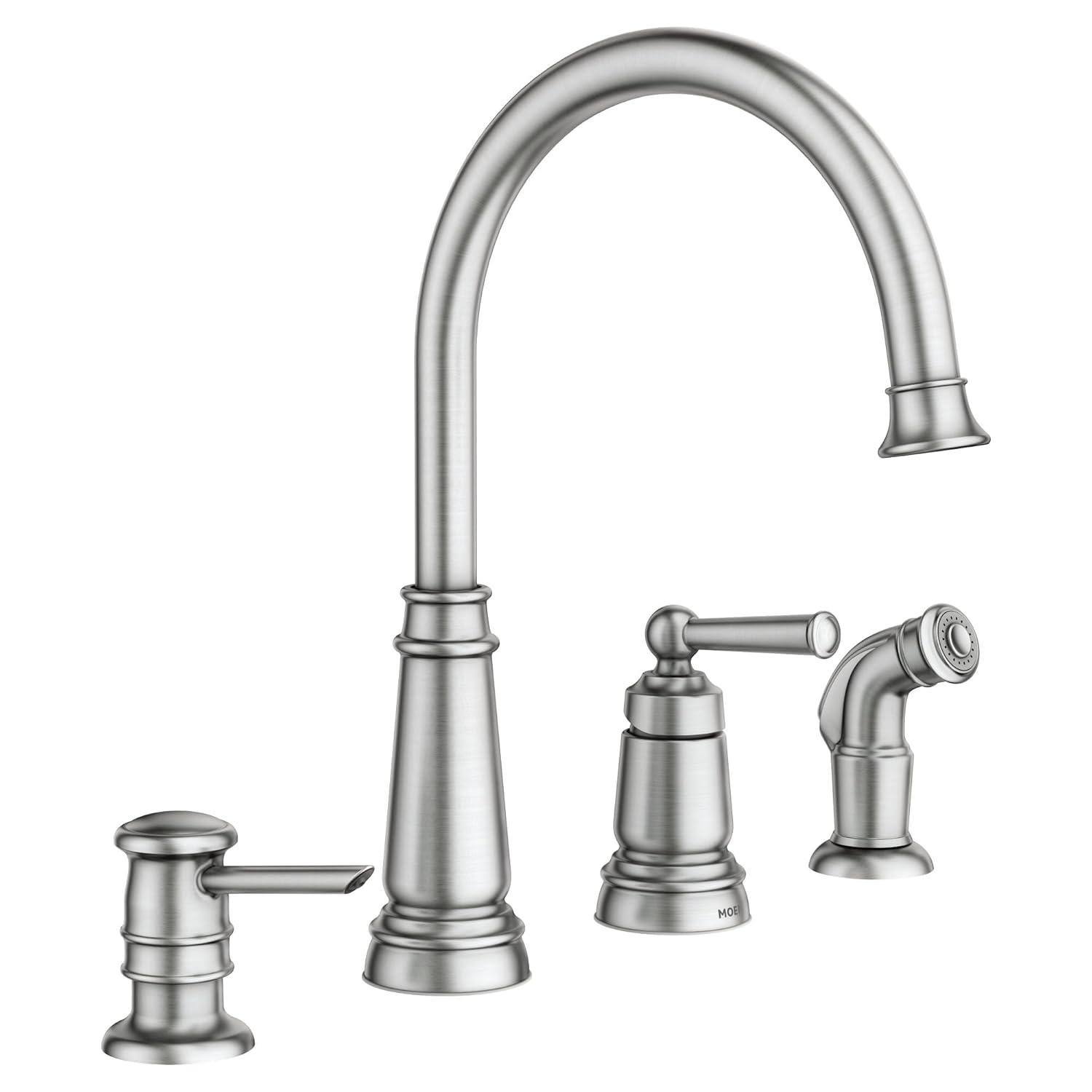 Spot Resist Stainless Steel High Arc Kitchen Faucet with Side Sprayer and Soap Dispenser