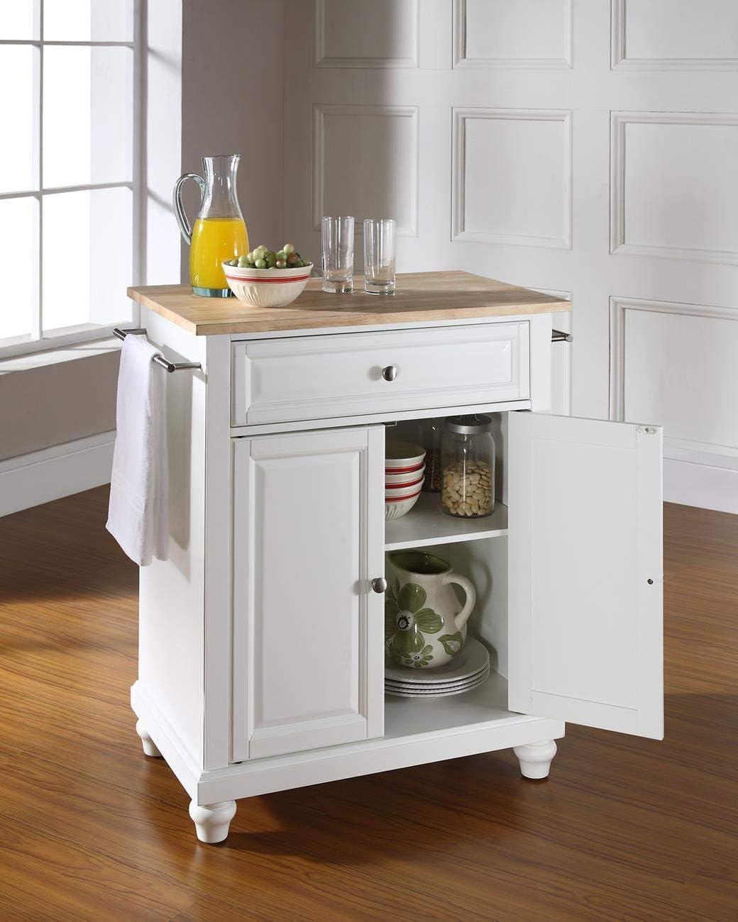 Cambridge 35" White Natural Wood Top Kitchen Island