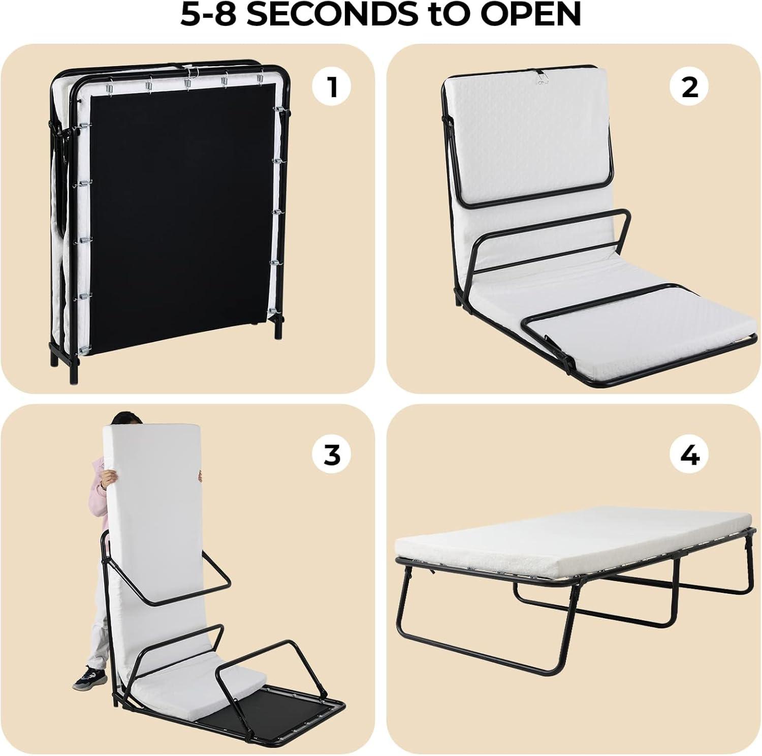 MAMIZO Folding Bed 75" x 35", 4 in Wider Rollaway Bed with Mattress for Adults, Portable, Metal Frame with Memory Foam Mattress, No Assembly Required (75" x35" x14")