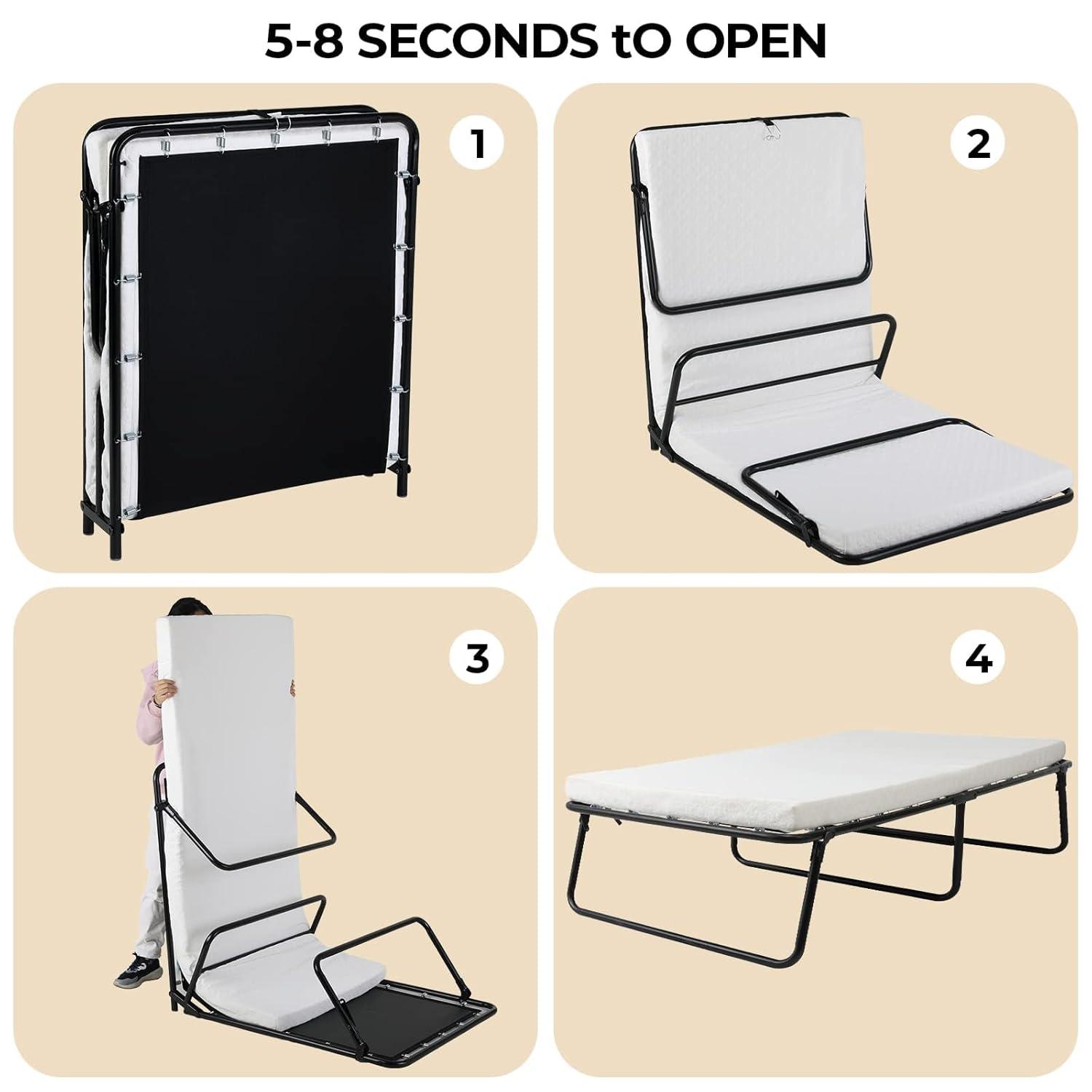 MAMIZO Folding Bed 75" x 35", 4 in Wider Rollaway Bed with Mattress for Adults, Portable, Metal Frame with Memory Foam Mattress, No Assembly Required (75" x35" x14")