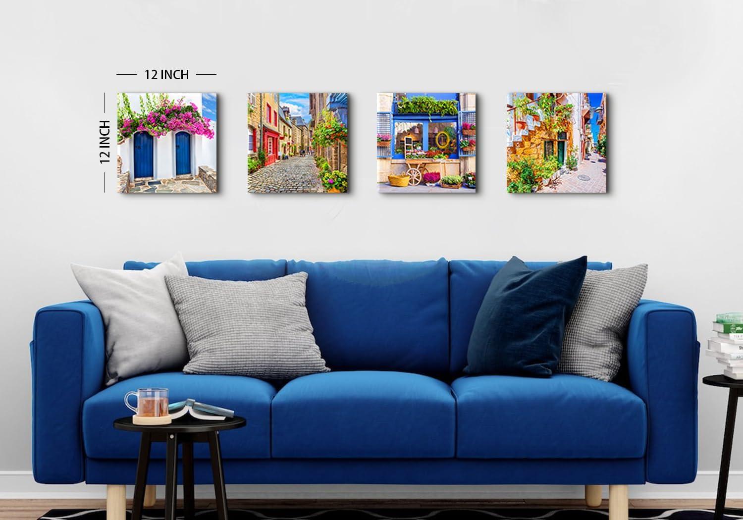 Italy Tuscan Wall Art, Colorful Nature Scenic Framed Pictures Canvas Prints, Modern Town Street Artwork Paintings for Living Room, Bedroom, Office Wall Decor