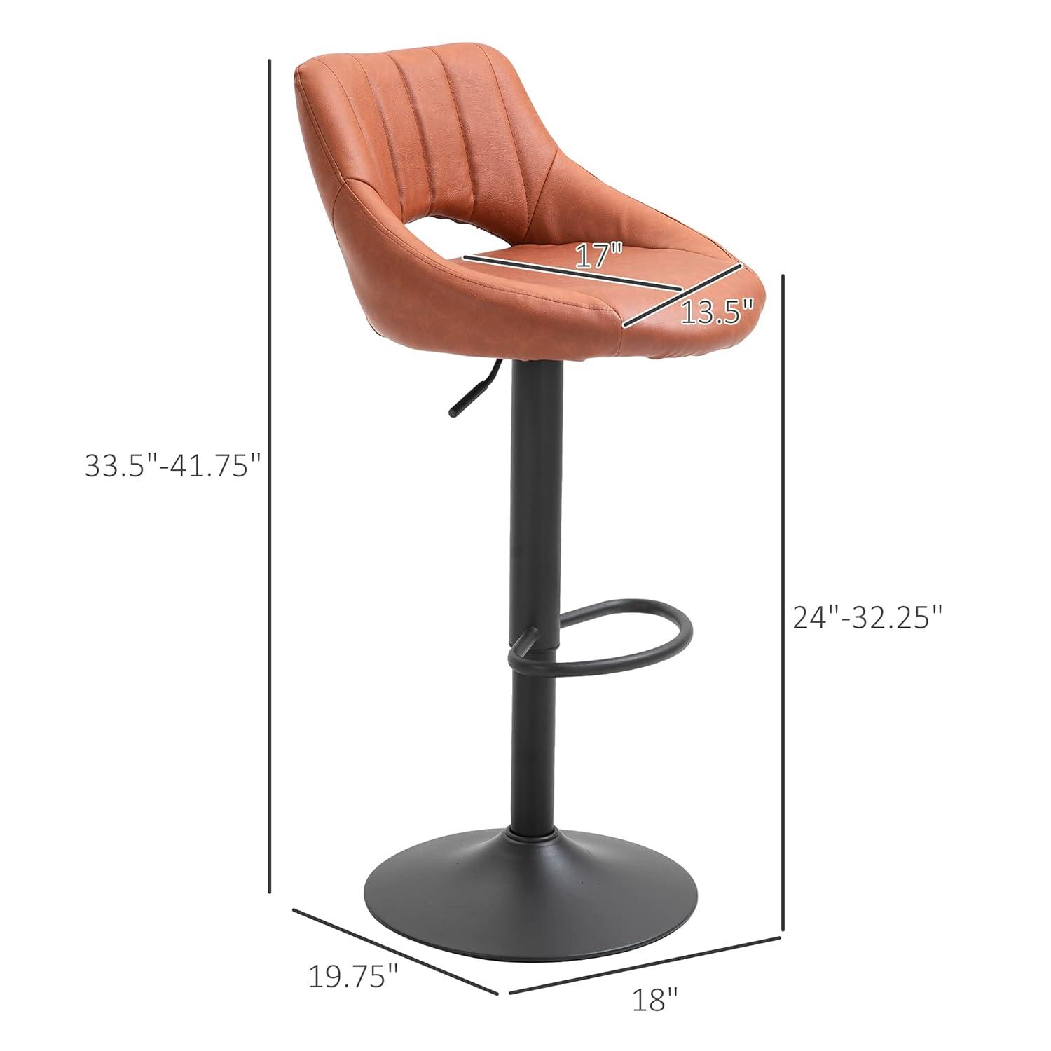 HOMCOM Modern Bar Stools Set of 2 Swivel Bar Height Barstools Chairs with Adjustable Height, Round Heavy Metal Base, and Footrest, Brown