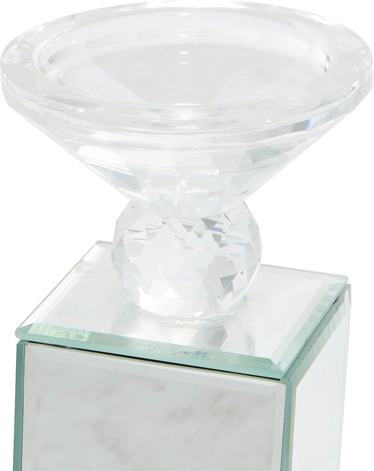 DecMode Silver Glass Pillar Candle Holder with Mirrored Sides