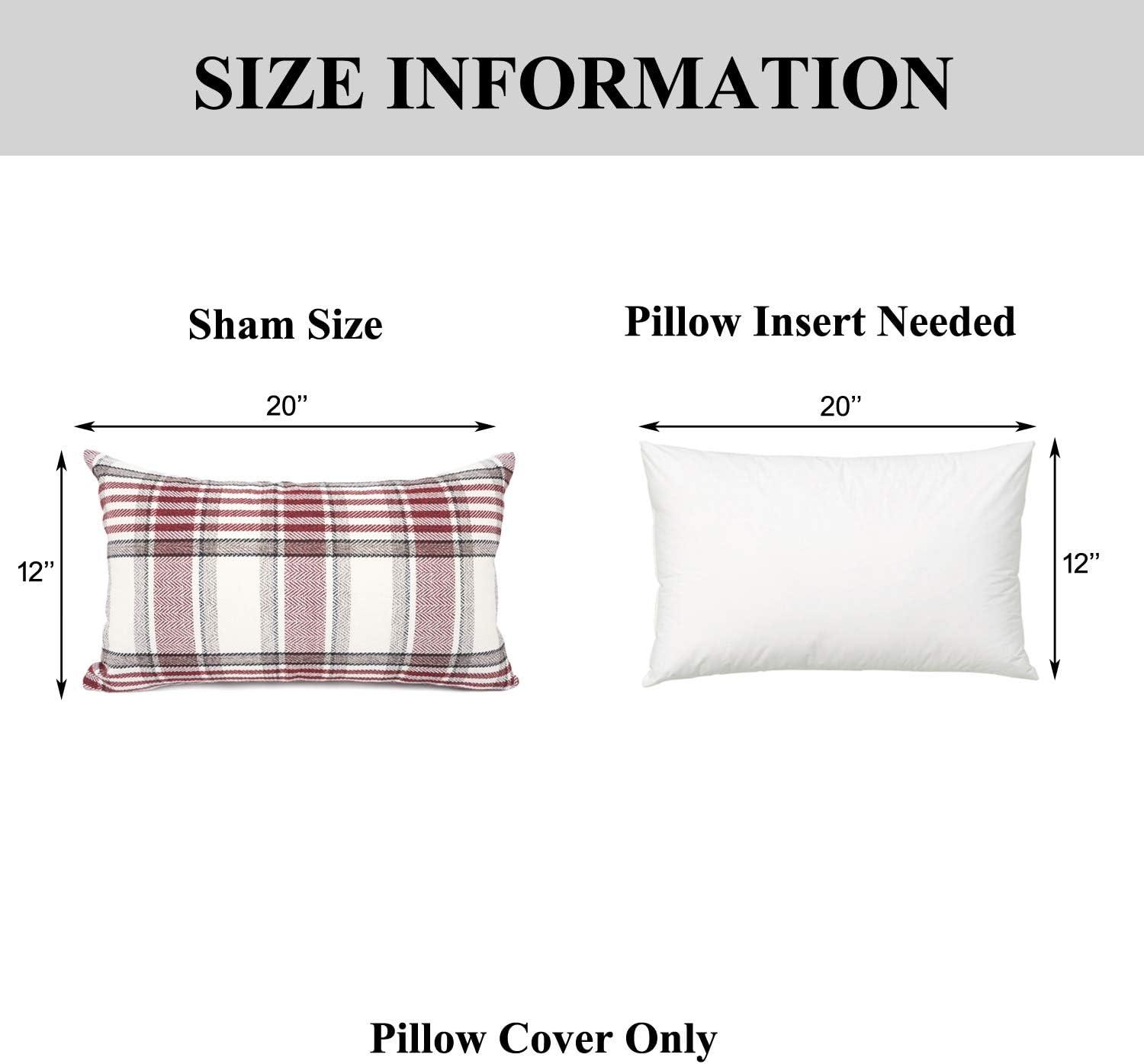 Fundas de Almohada de Lino y Algodón con Rayas a Cuadros de Búfalo Rojo, 18x18 Pulgadas, Juego de 2, Estilo Granja Vintage
