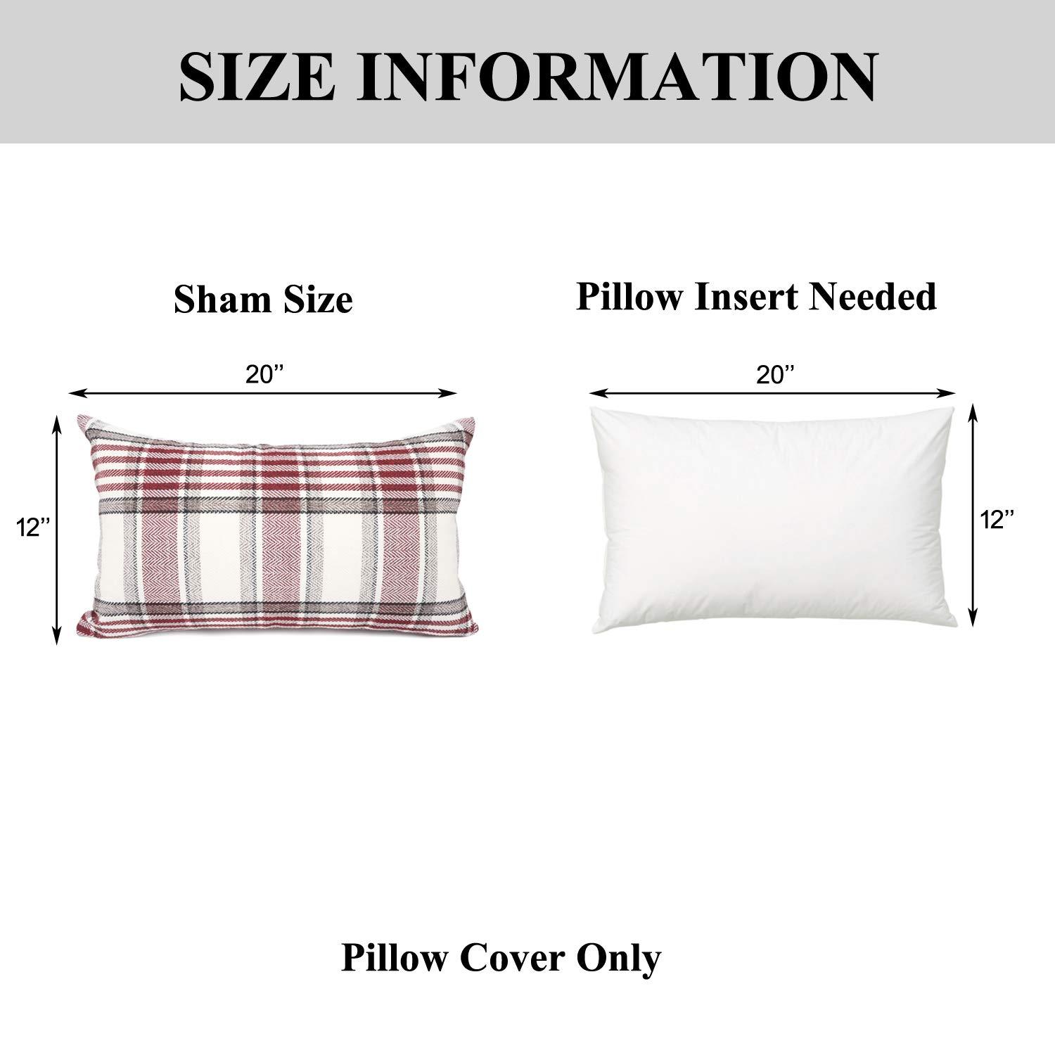 Fundas de Almohada de Lino y Algodón con Rayas a Cuadros de Búfalo Rojo, 18x18 Pulgadas, Juego de 2, Estilo Granja Vintage
