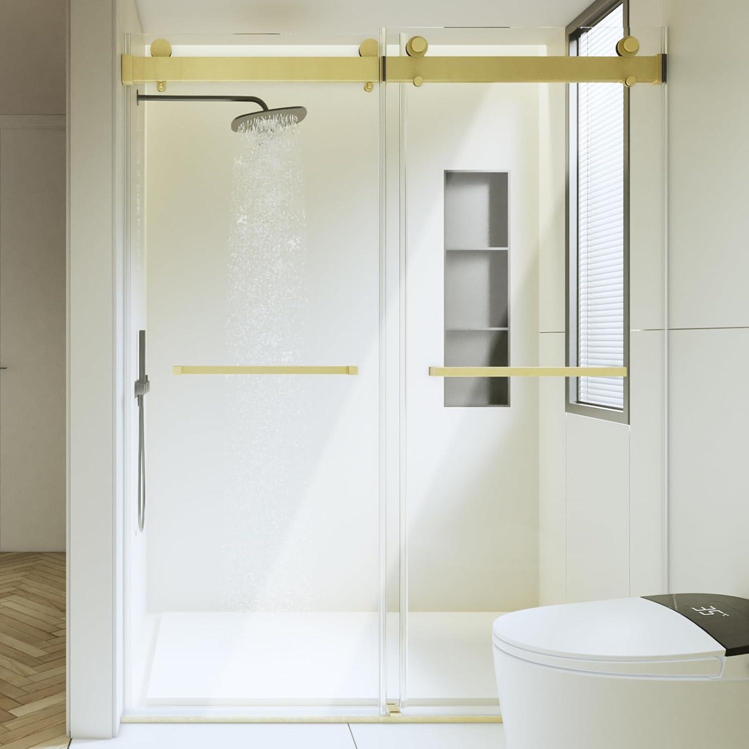 Dimorphos 56-60"W x 76"H Frameless Double Sliding Shower Door with 10mm Tempered Glass Door 11DD161822LL