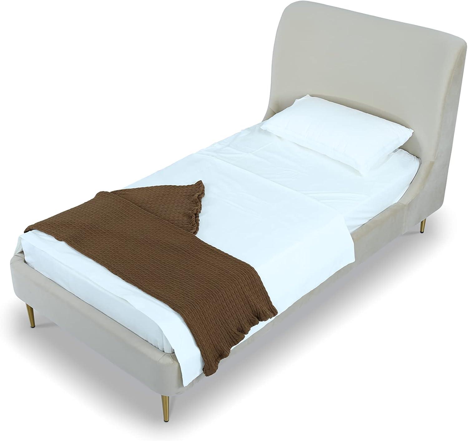 Heather Gold-Finished Twin Velvet Upholstered Bed with Slats