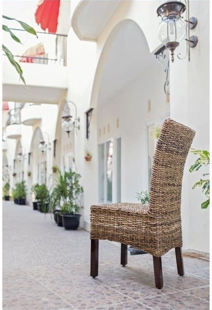 Elegant Arizona Hand-Woven Abaca and Mahogany Side Chair Set