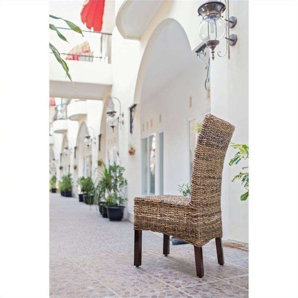 Elegant Arizona Hand-Woven Abaca and Mahogany Side Chair Set