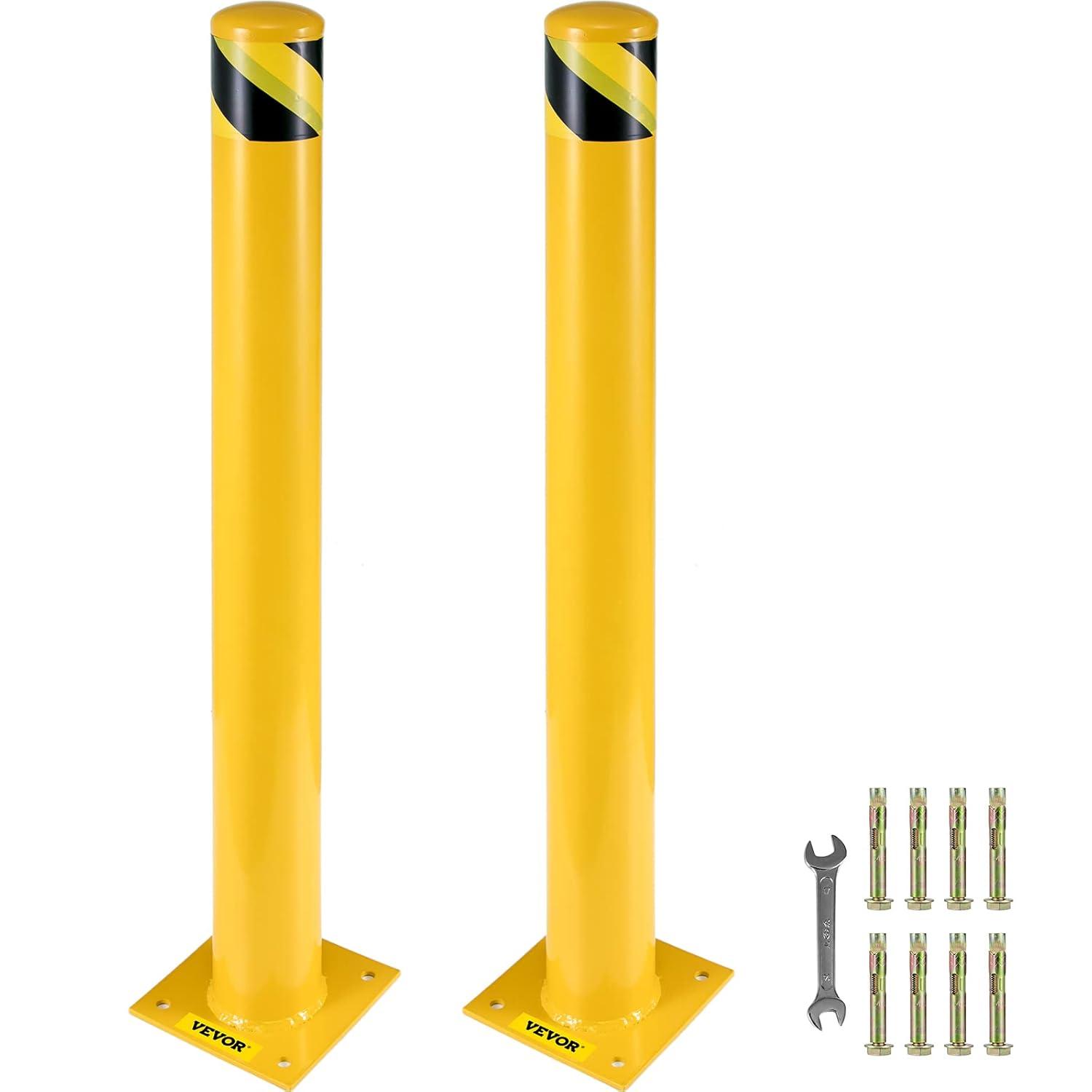 VEVOR Safety Bollard, 36 Inch Height Bollard Post, 5.5 Inch Diameter Steel Pipe Safety Bollard Post, Yellow Steel Bollard, Steel Safety Bollard with 8 Anchor Bolts, Perfect for Traffic-Sensitive Area