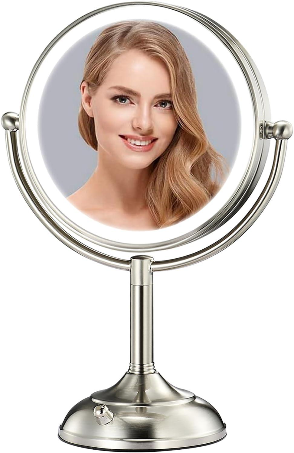 Hollywood Standard 10" Pearl Nickel 5X Magnifying Countertop Mirror