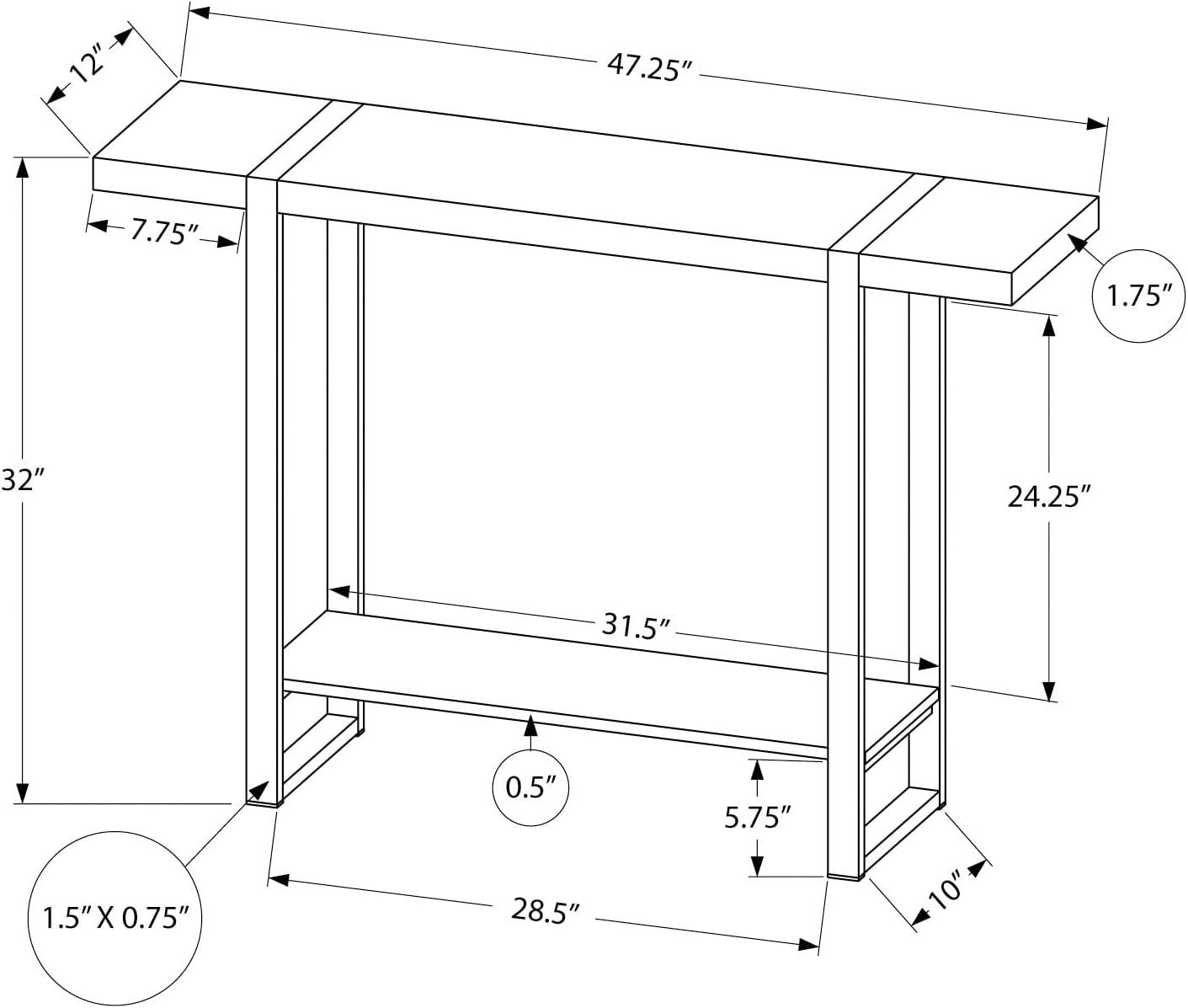 Black Rectangular Wood and Metal Console Table with Storage