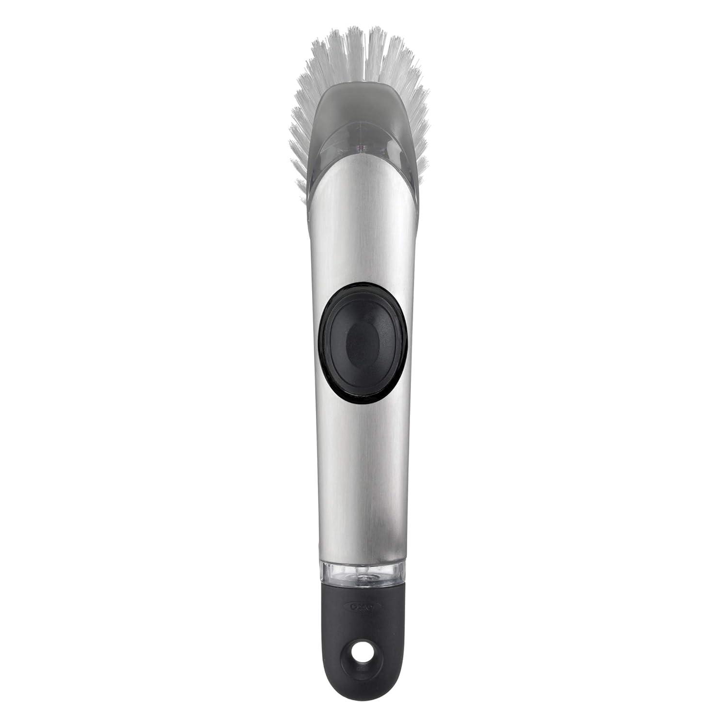 Stainless Steel and Black Soap Dispensing Dish Brush