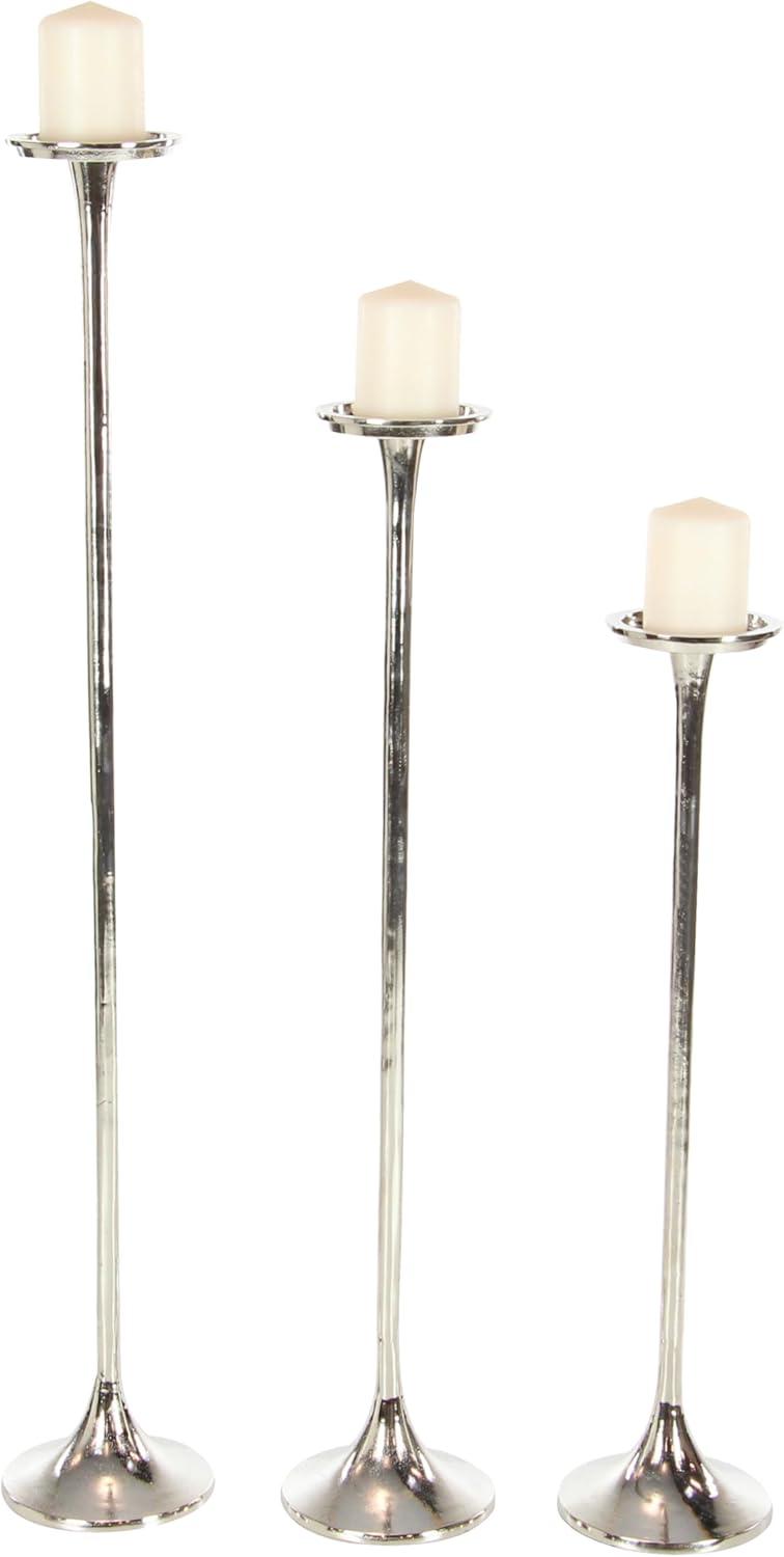 Set of 3 Metallic Aluminum Candle Holders Silver - Olivia & May: Oversized Pillar, Modern Style, Indoor Use