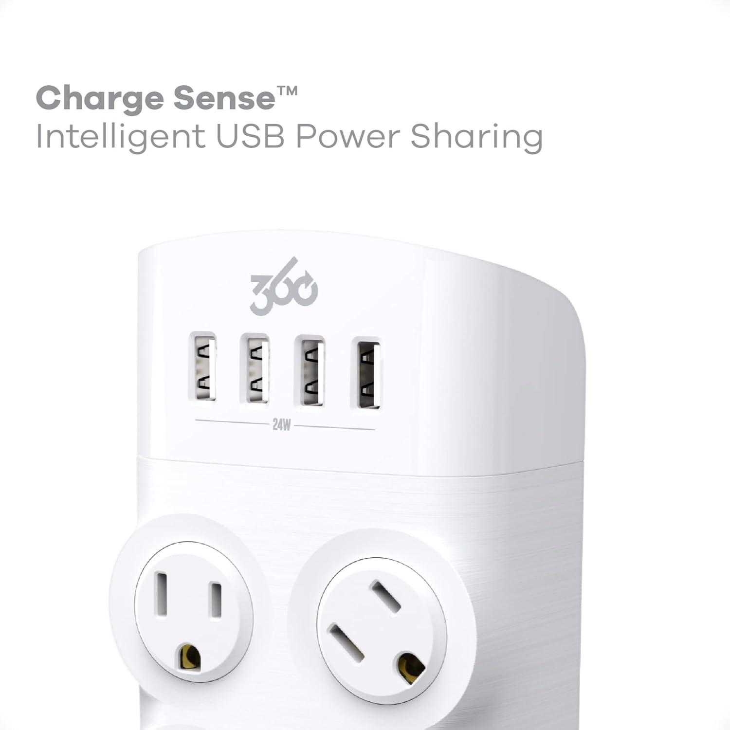 360 Electrical - Revolve 4 outlets Wall Tap Surge Protector - 1080 J - White
