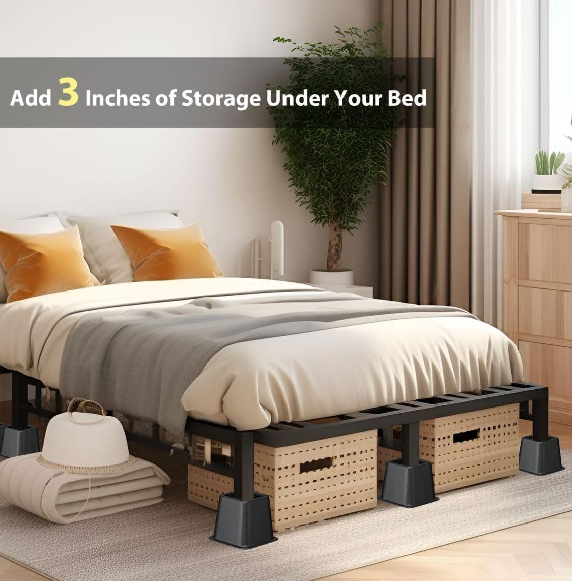 8 Pack Bed Risers, Heavy Duty Bed Furniture Risers, Adjustable Bed Elevators in Heights 3 or 5 inch, Stackable Risers for Sofa, Chair, Desk, Table Legs, Black