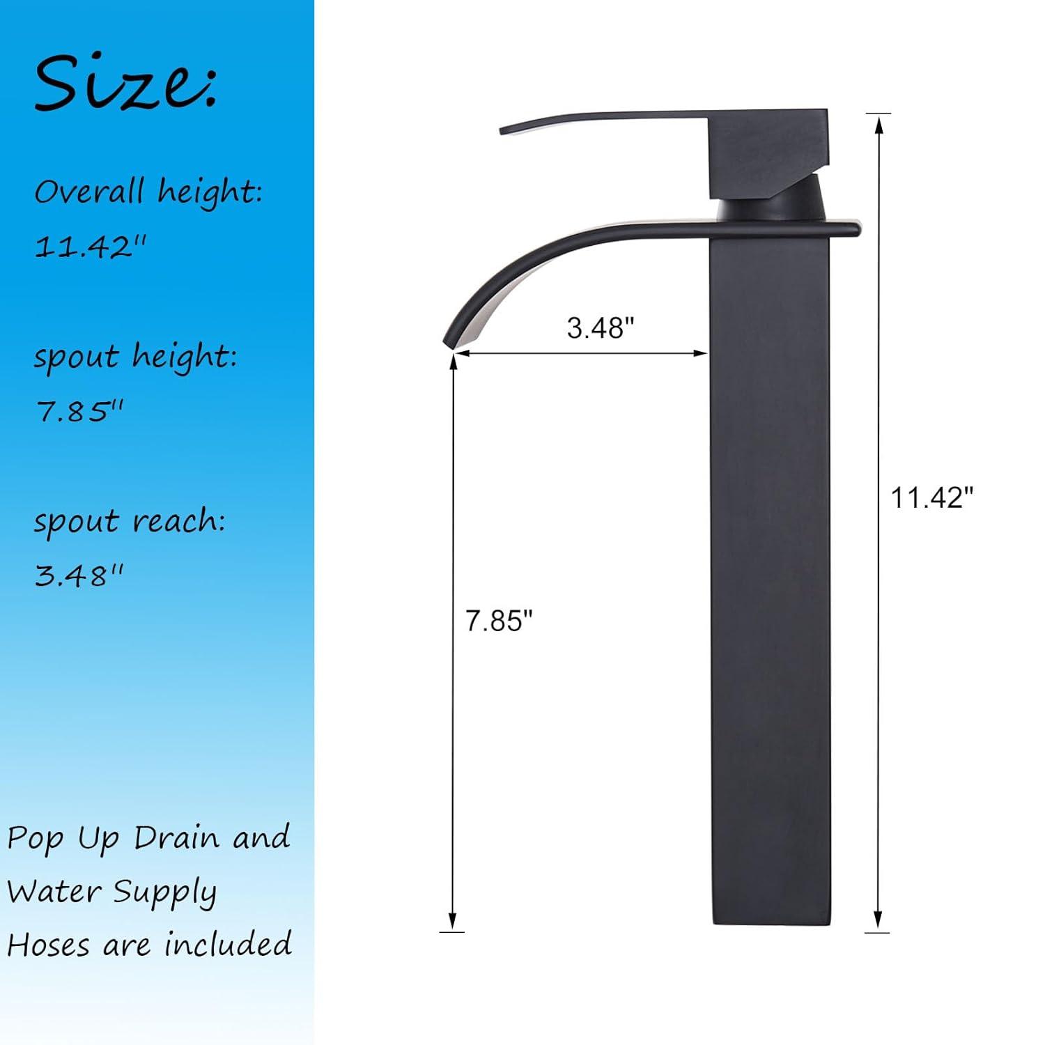 Waterfall Bathroom Faucet Single Handle，Bathroom Sink Faucet 1 Hole，Waterfall Faucet for Bathroom Sink，Vessel Sink Faucet Matte Black Tall Bathroom Faucet