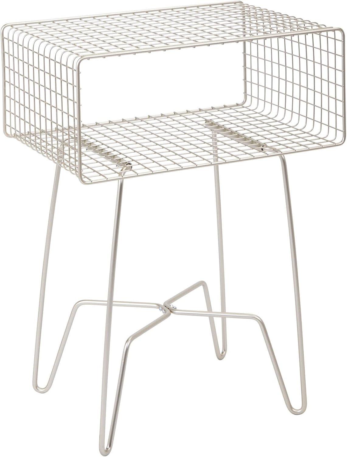mDesign Modern Industrial Side Table with Storage Shelf, 2-Tier Metal Minimal End Table, Metallic Caged Grid - Accent Furniture for Living Room, Bedroom, Office, Dorm, Concerto Collection, Satin