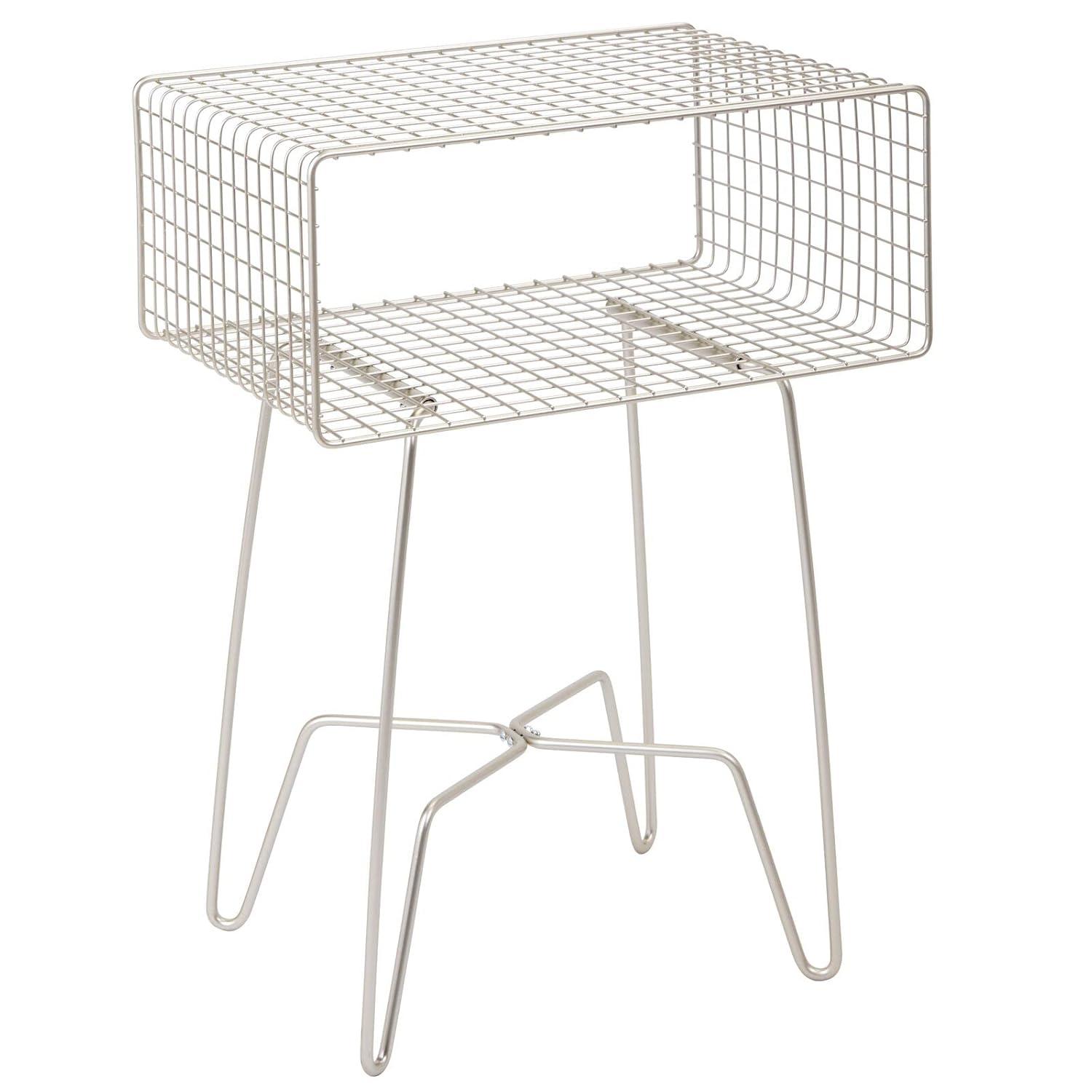 mDesign Modern Industrial Side Table with Storage Shelf, 2-Tier Metal Minimal End Table, Metallic Caged Grid - Accent Furniture for Living Room, Bedroom, Office, Dorm, Concerto Collection, Satin