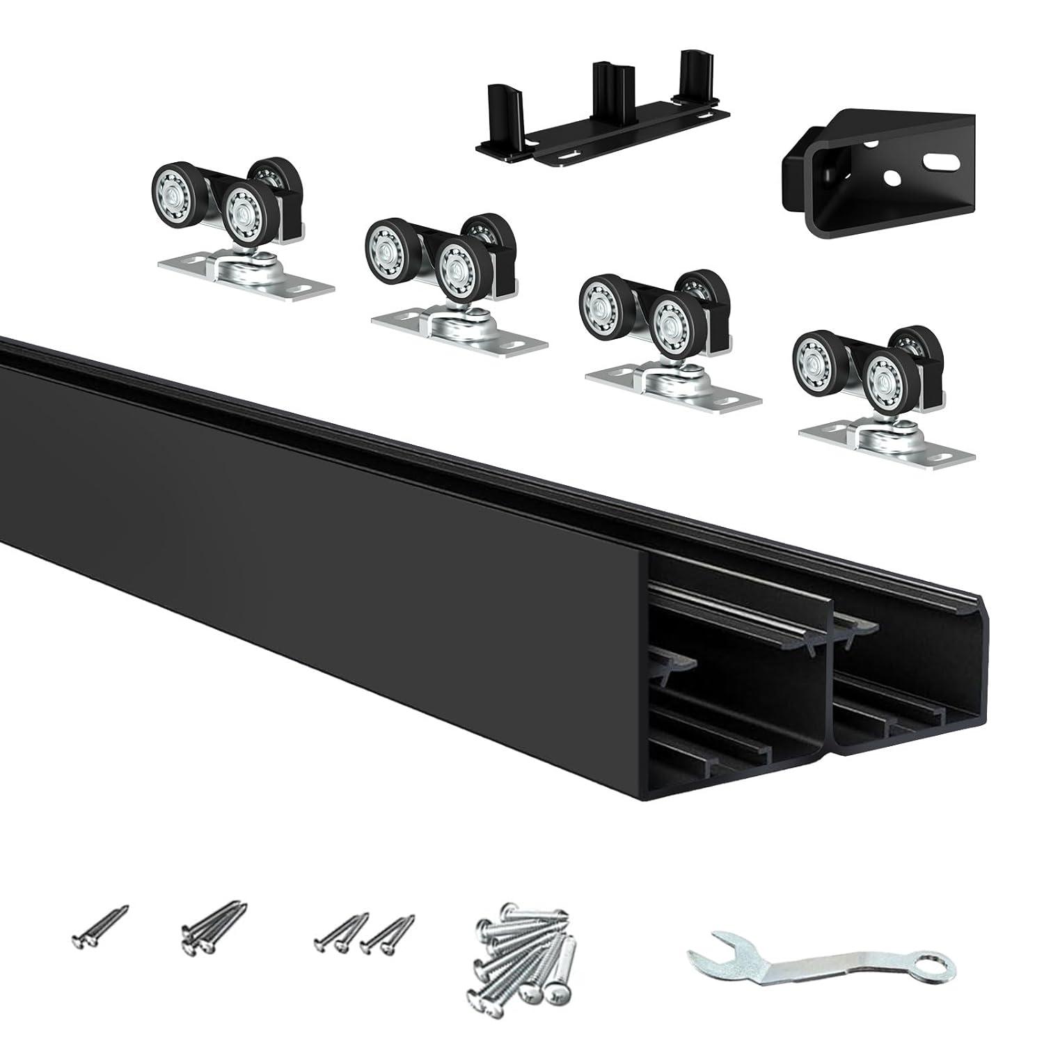 72 in. Black Aluminum Sliding Bypass Track and Hardware Set for 2 Door System