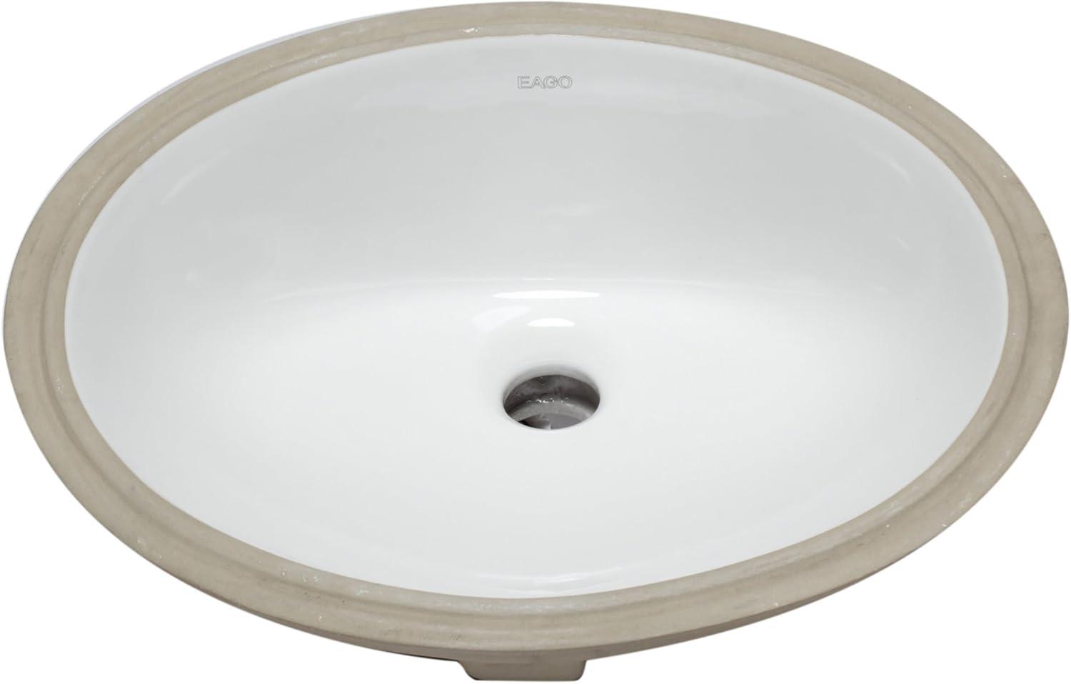 EAGO 15'' White Ceramic Oval Bathroom Sink with Overflow