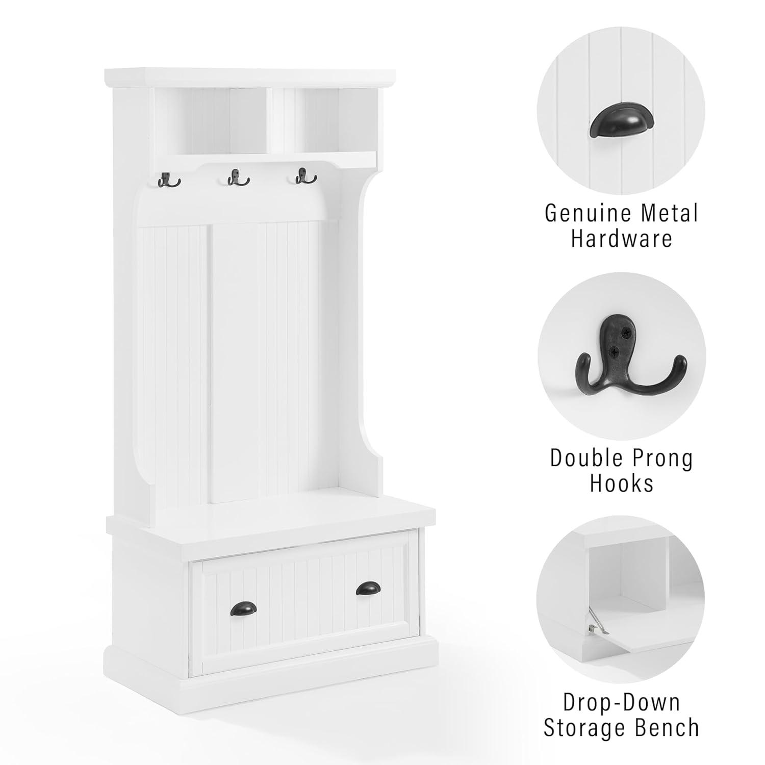 Shoreline Hall Tree White - Crosley: Nautical Coastal Beach Style, Wood Veneer with Metal Hardware