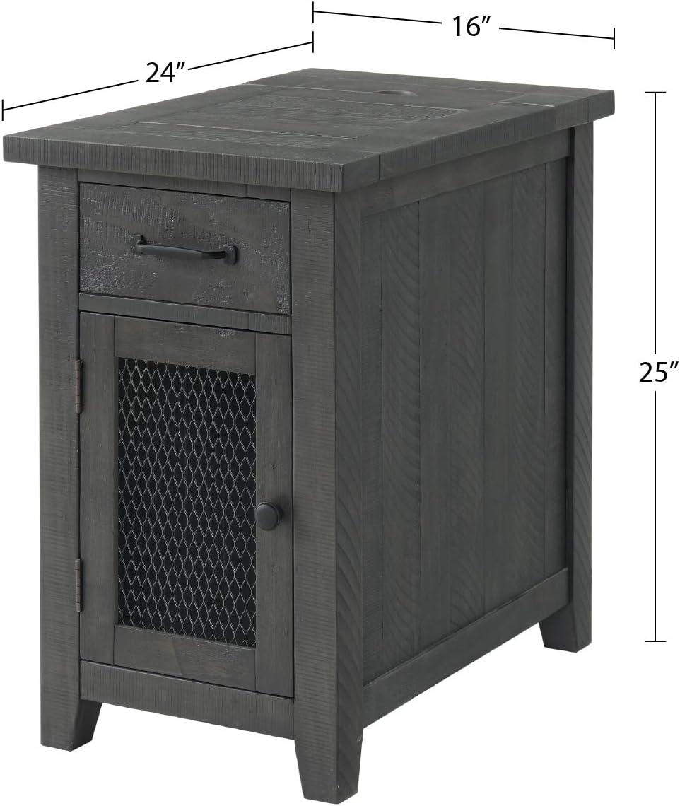 Chairside Table with 1 Drawer and 1 Wire Door, Gray- Saltoro Sherpi