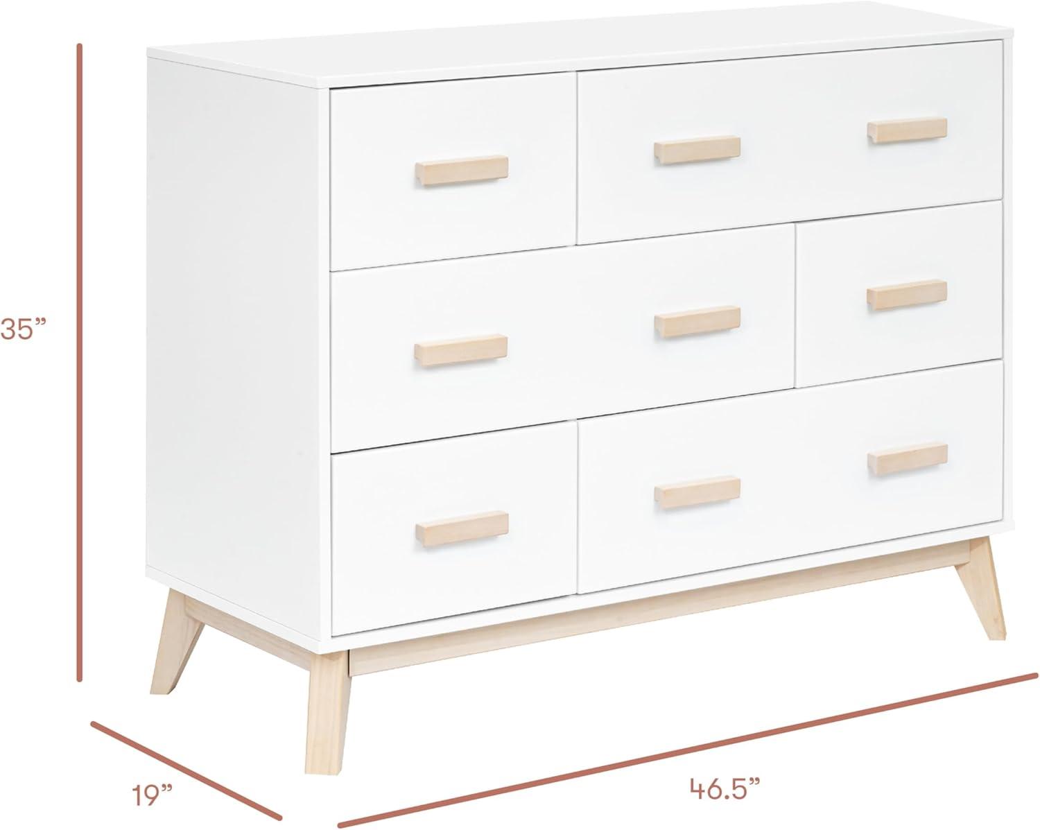 White and Washed Natural Mid-Century 6-Drawer Dresser