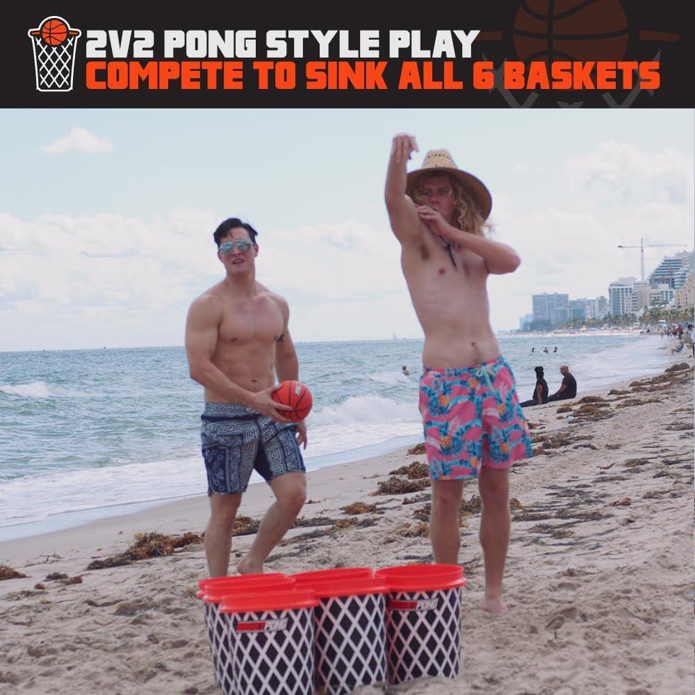 Giant Yard Pong X Basket Ball Game with Durable Balls and Buckets, Outdoor Game for Lawn, Backyard and Beach, Set Includes 12 Buckets, 2 Basket Balls, Carrying Bag and Air Pump