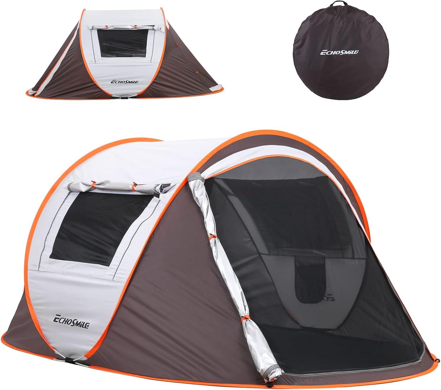 EchoSmile 2-Person White and Brown Pop Up Camping Tent
