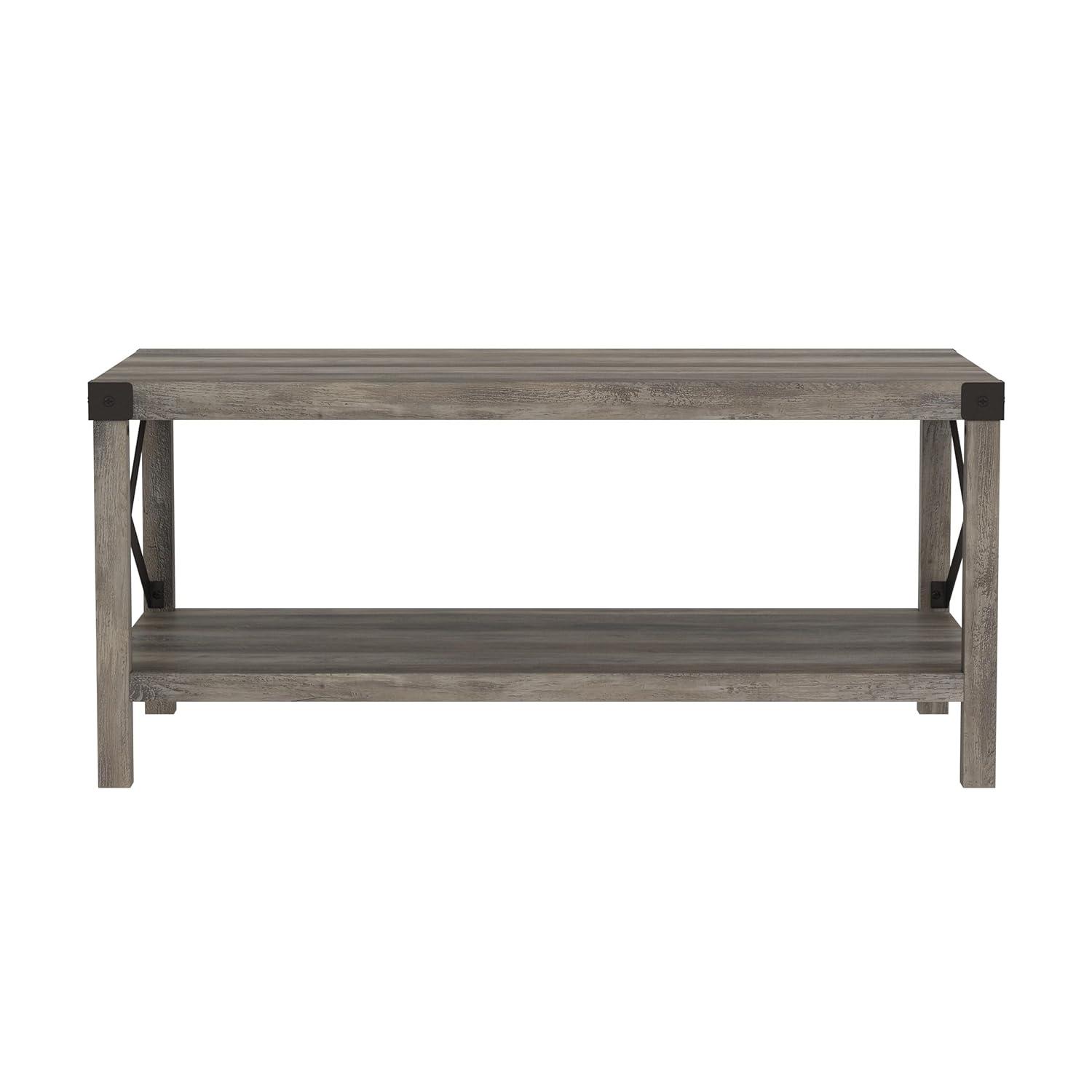 Walker Edison Farmhouse Open Storage Coffee Table, Sable