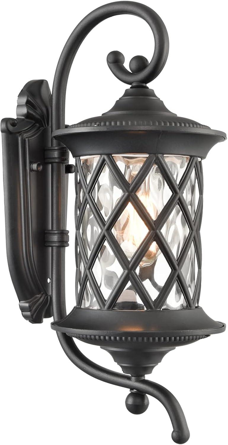 Matte Black Rippled Glass Outdoor Wall Lantern