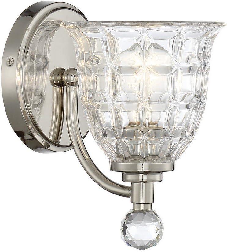 Elegant Polished Nickel 1-Light Sconce with Clear Crystal Shade