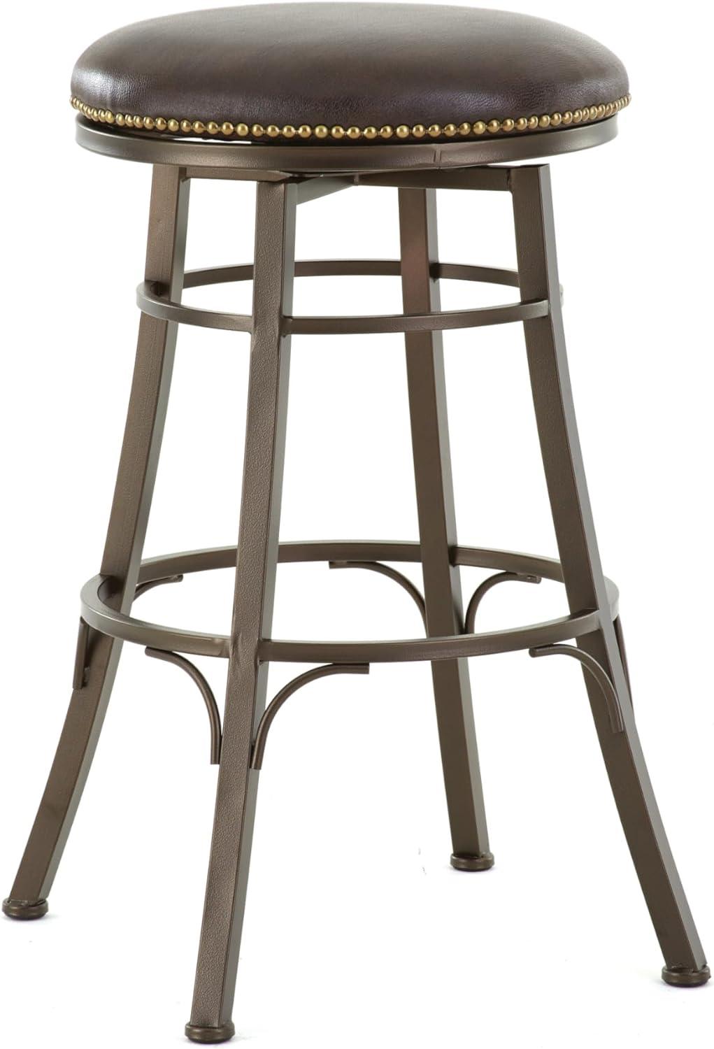 Bali 30" Brown Leather and Metal Swivel Bar Stool