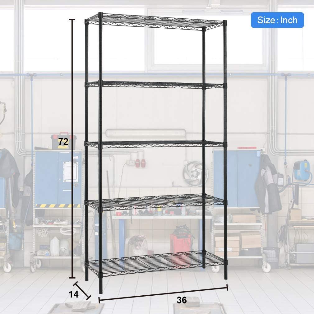 FDW 5-Shelf Adjustable Layer Rack Commercial Strong Steel for Restaurant Garage Kitchen