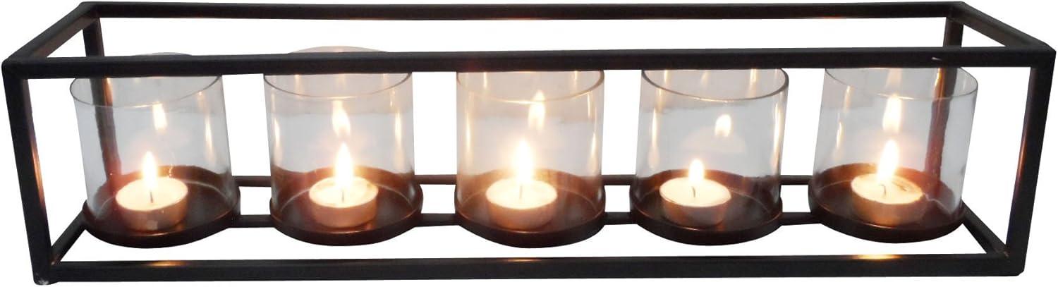 Elegant 22" Black Iron and Glass Five-Votive Candle Holder