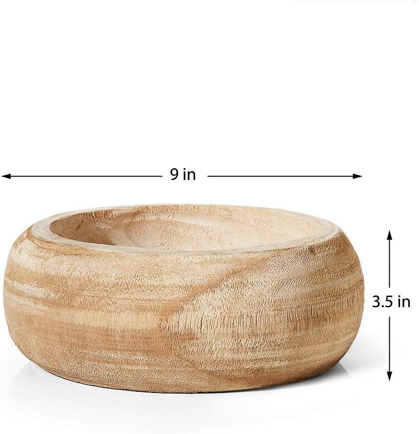 Serene Spaces Living 9.5" Paulownia Round Wood Bowl - Handmade Wooden Decorative Bowl for Décor, Parties, Wedding Centerpiece, Floral Arrangements, Single