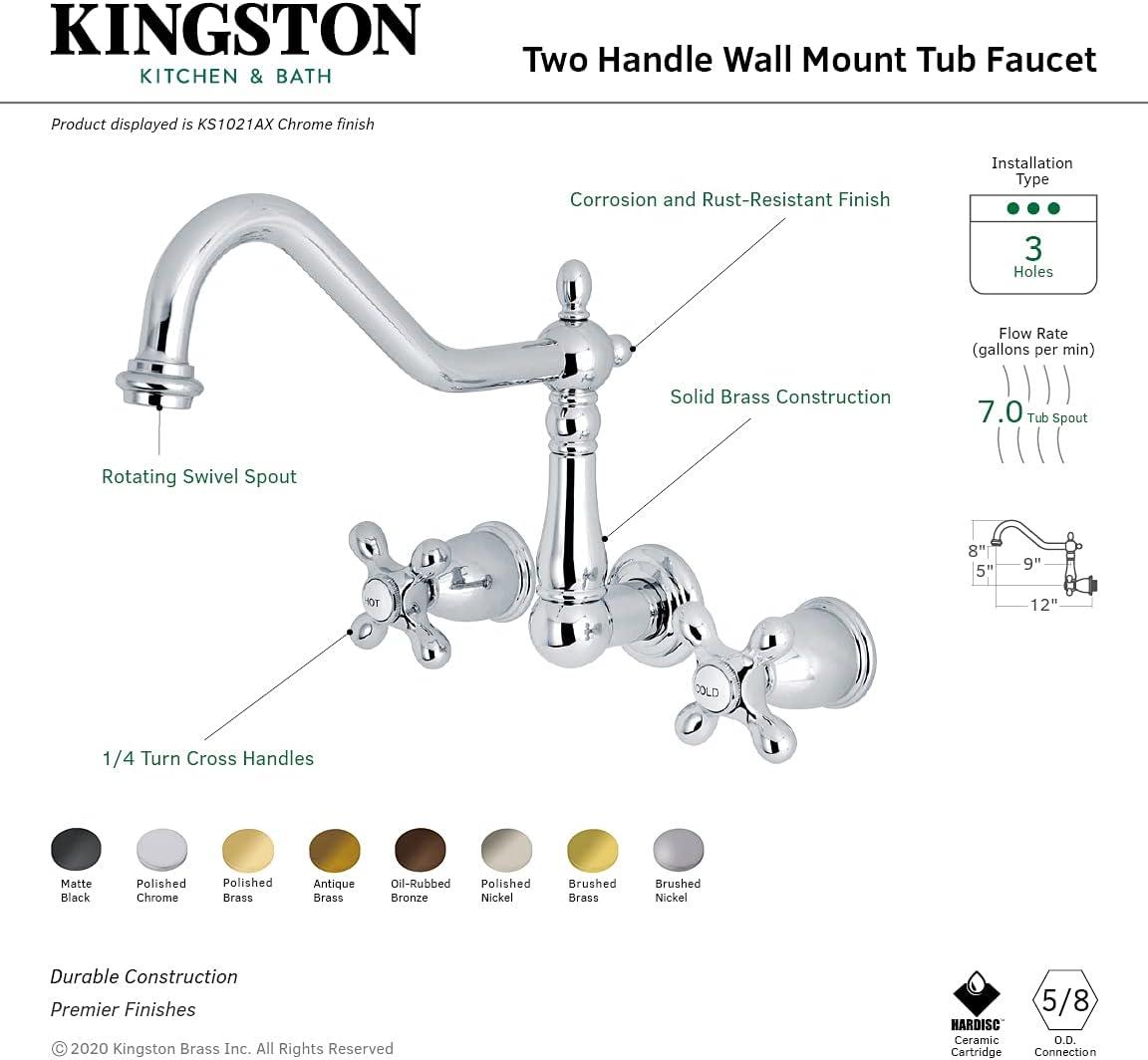 Kingston Brass Heritage Two-Handle 3-Hole Wall Mount Roman Tub Faucet