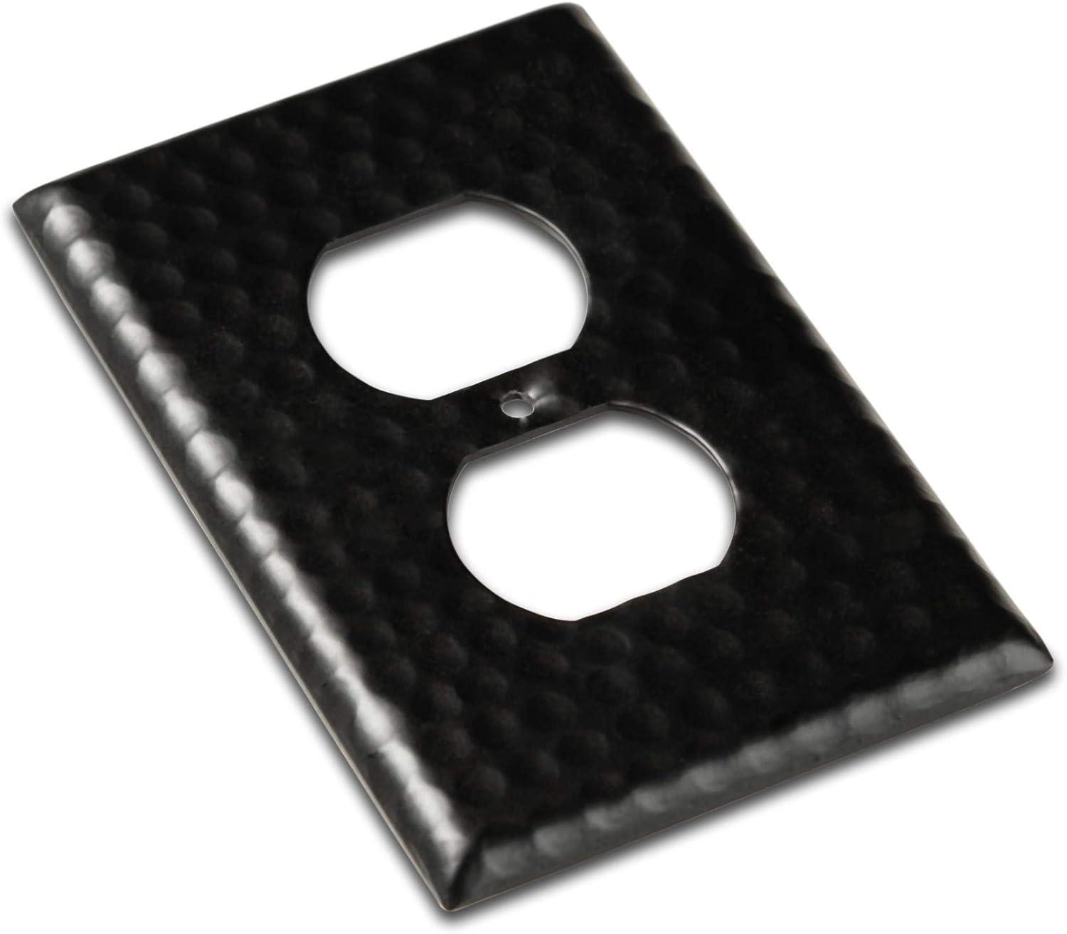 Monarch Abode, Hand Hammered, Duplex Outlet Wall Plate Cover, 1 Gang, Matte Black, Pack of 2