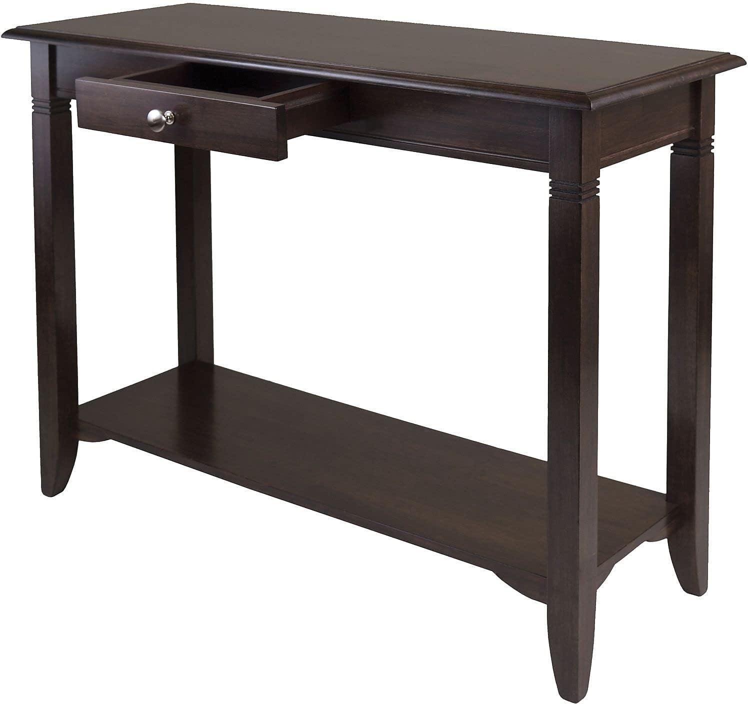 Winsome Nolan Console Table with Drawer Cappuccino: Elegant Entryway Table, Sofa Table with Shelf, Wood Composite