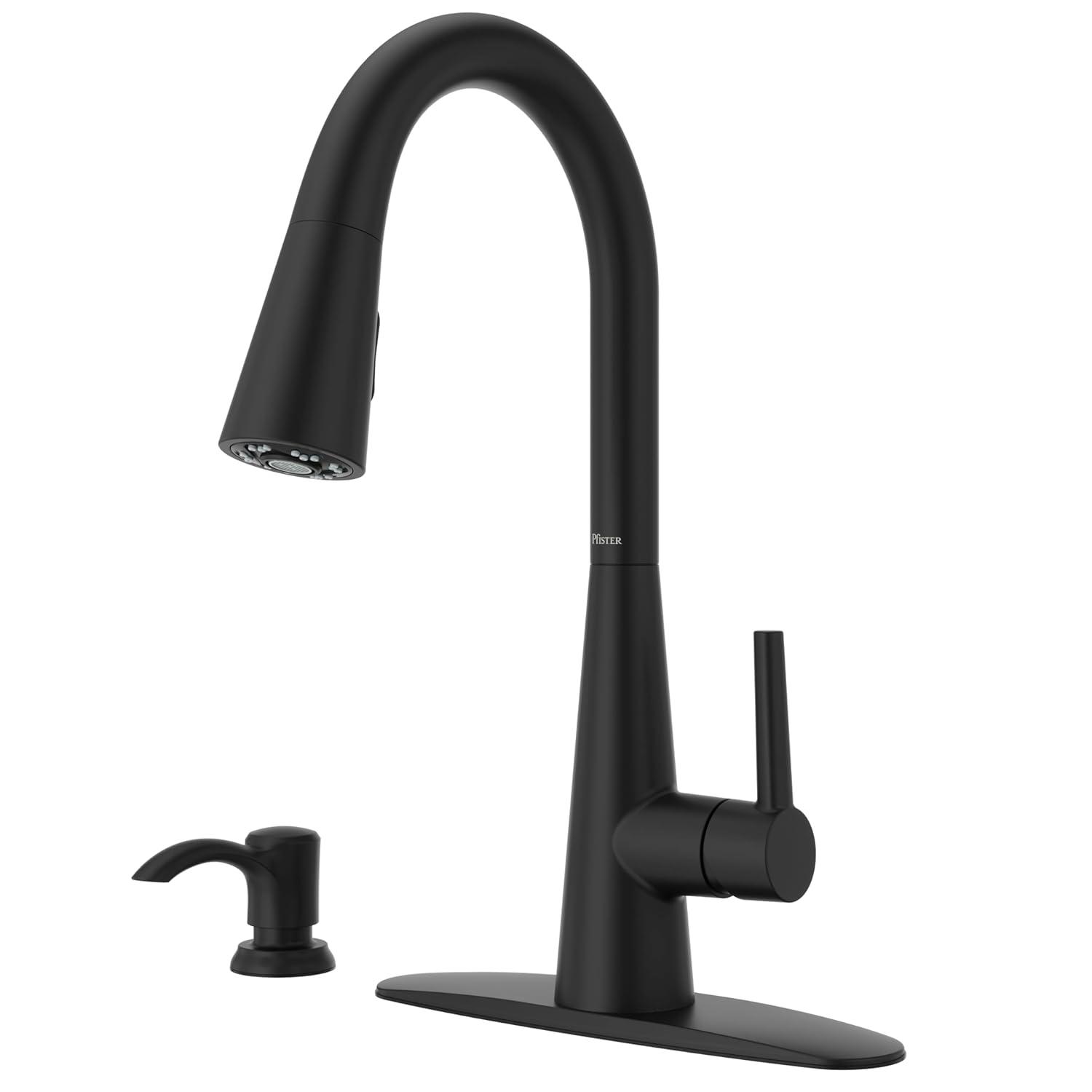 Pfister Barulli 1-Handle Pull-Down Matte Black Kitchen Faucet with Soap Dispenser