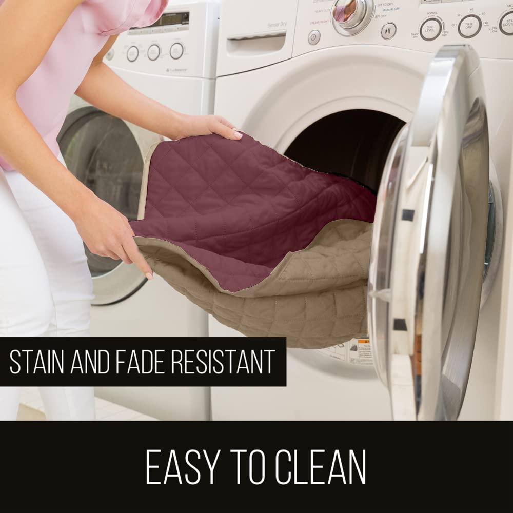 Sofa Shield Chaise Slip Cover with Patented Strap, Cushion Protector, US Designed Reversible Stain and Dog Tear Resistant Slipcover, 102x34 inch Seat, Washable Covers for Dogs Pets, Light Taupe